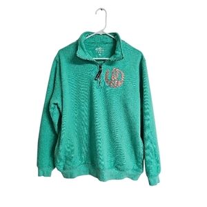 Charles River Apparel Teal Plush Quarter-Zip Sweater with Monogram